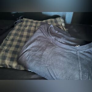 Mens Black Green Flannel Sleep Pajama Pant Shirt Large Blue Mountain